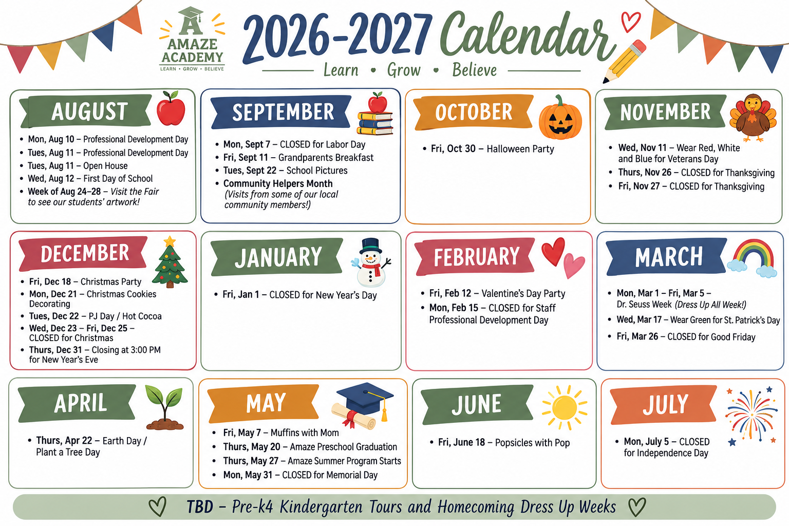Amaze Academy 2026–2027 school calendar